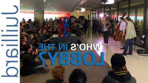 Video featuring Chris Thile, Edgar Meyer, and Stuart Duncan performing in the Juilliard lobby